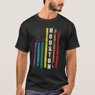 Houston Texas Us American Flag Rainbow Gay Lgbt Pr T-Shirt