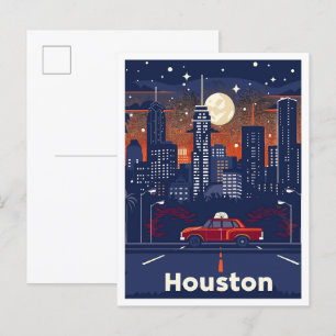 Houston Texas USA Art Vintage Travel Illustration Postcard