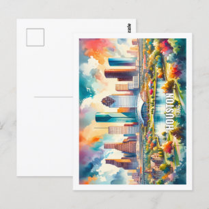 Houston Texas USA Famous Place watercolor Postcard
