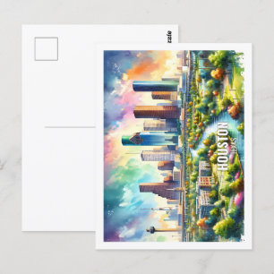 Houston Texas USA Famous Place watercolor Postcard