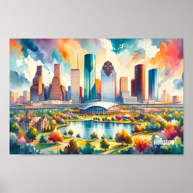 Houston Texas USA Travel Places watercolor Poster (Front)