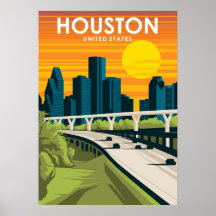 Houston Texas Vintage Minimal Retro Travel Poster
