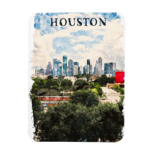 Houston Texas Vintage Retro Travel Watercolor Magnet