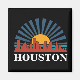 Houston Texas Vintage Sunset Retro Travel Magnet