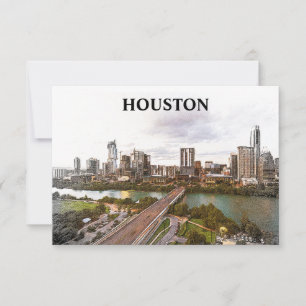 Houston Texas Vintage Travel City Watercolor Card