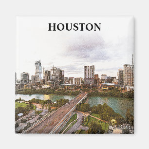 Houston Texas Vintage Travel City Watercolor Magnet