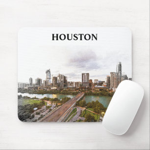 Houston Texas Vintage Travel City Watercolor  Mouse Mat