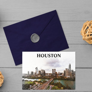 Houston Texas Vintage Travel City Watercolor  Postcard