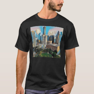 Houston Texas Watercolor Skyline Home State 4 T-Shirt