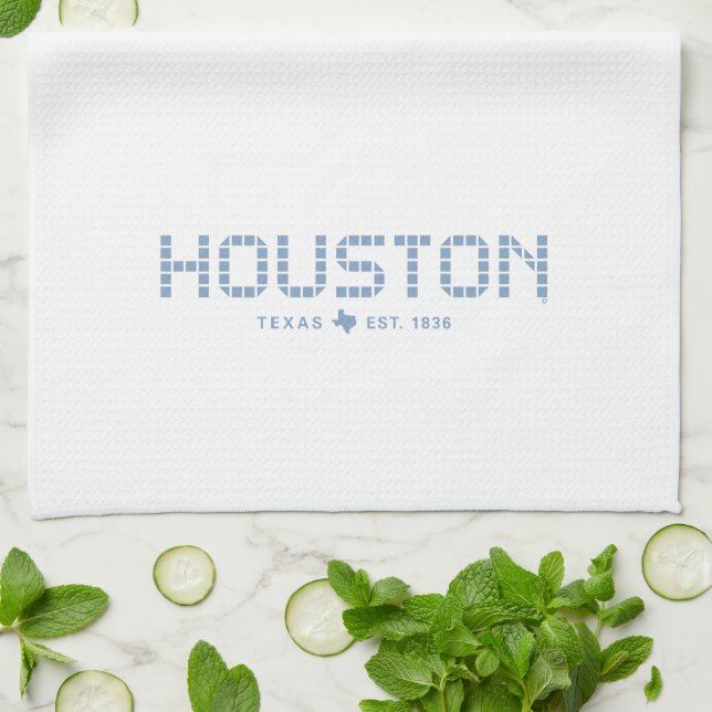 Houston Tile, Blue Tile, Houston Texas Tea Towel (Folded)