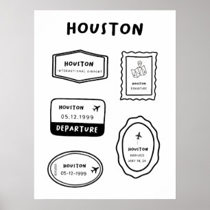 Houston - Travel Stamp Collection   Minimalist Poster
