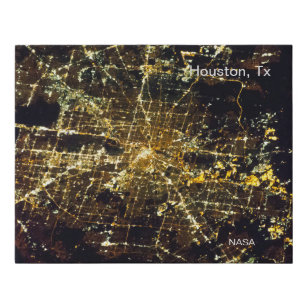 Houston Tx at Night, Modern NASA ISS Faux Canvas Print
