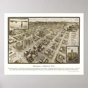 Houston, TX Panoramic Map - 1912 Poster