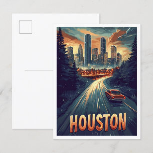 Houston USA Vintage Illustration Travel Postcard
