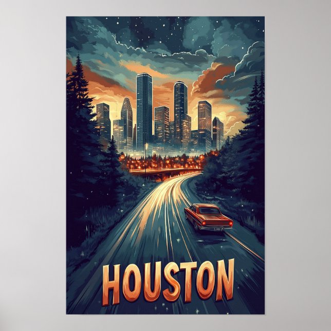 Houston USA Vintage Illustration Travel Poster (Front)