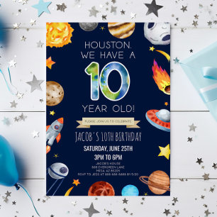 Houston We Have A 10 Year Old 10th Birthday Party Invitation