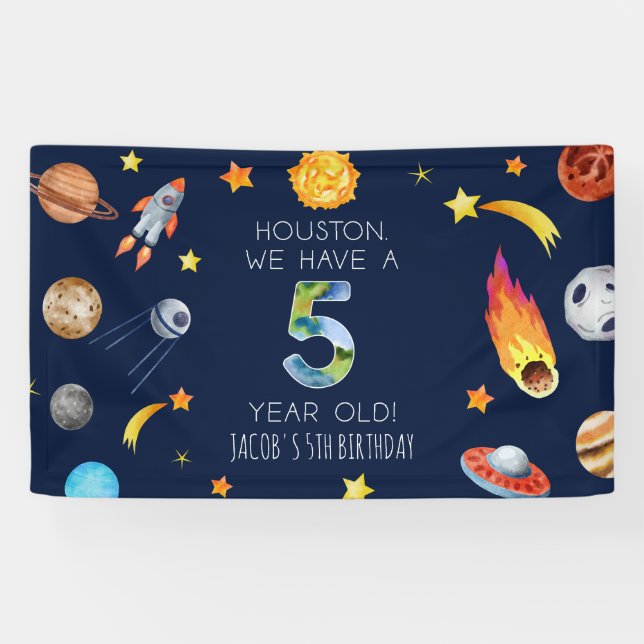 Houston We Have A 5 Year Old 5th Birthday Party Banner (Horizontal)