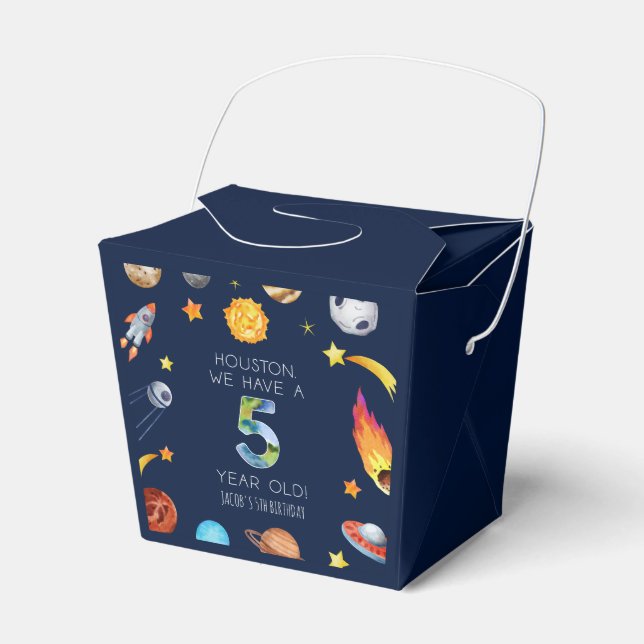 Houston We Have A 5 Year Old 5th Birthday Party Favour Box (Front Side)
