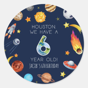 Houston We Have A 6 Year Old 6th Birthday Party Classic Round Sticker