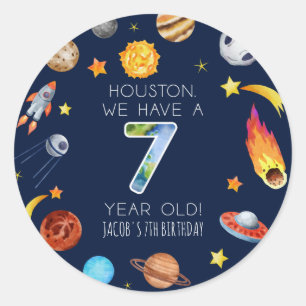 Houston We Have A 7 Year Old 7th Birthday Party Classic Round Sticker