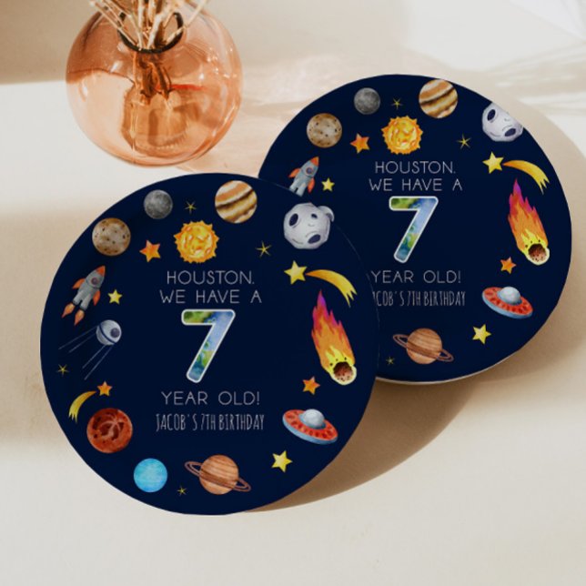 Houston We Have A 7 Year Old 7th Birthday Party Paper Plate (Creator Uploaded)