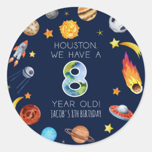 Houston We Have A 8 Year Old 8th Birthday Party Classic Round Sticker