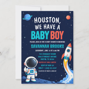 Houston We Have a Baby Boy Space Baby Shower Invitation
