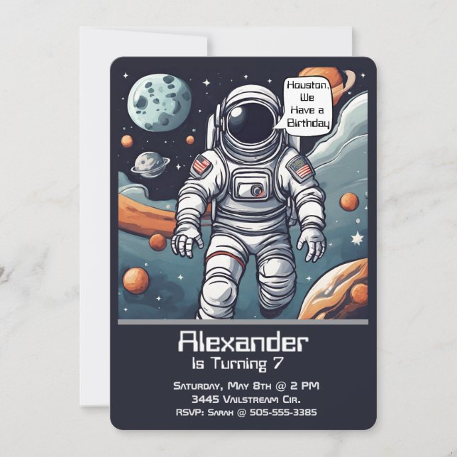 Houston, We Have A Birthday! Astronaut Birthday Invitation (Front)