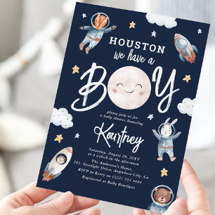 Houston We Have a Boy Astronaut Baby Shower Invitation