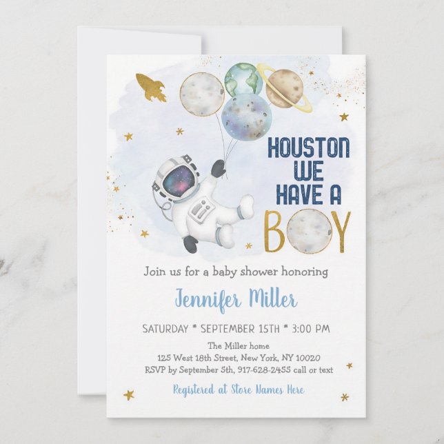 Houston We Have a Boy Astronaut Space Invitation (Front)