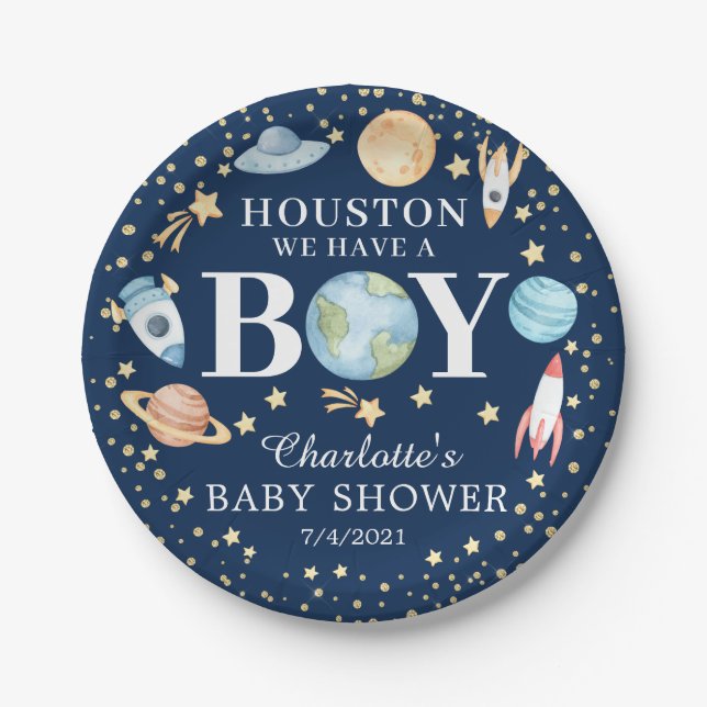 Houston We Have A Boy Baby Shower 7" Plate (Front)