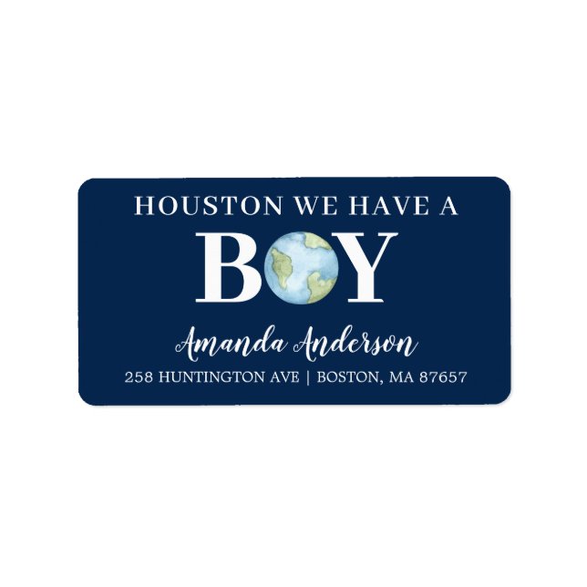 Houston We Have A Boy Baby Shower Address  Label (Front)