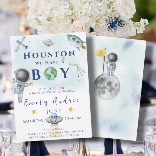 Houston We Have A Boy baby shower Space Astronaut  Invitation (Creator Uploaded)