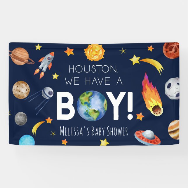 Houston We Have A Boy Galaxy Space Baby Shower Banner (Horizontal)