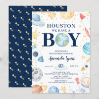 Houston We Have A Boy Outer Space Baby Shower Invi