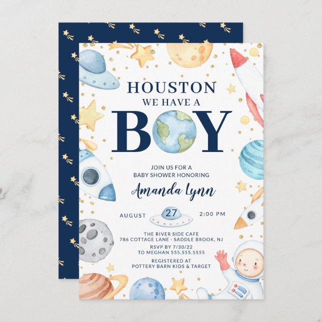 Houston We Have A Boy Outer Space Baby Shower Invi Invitation (Front/Back)