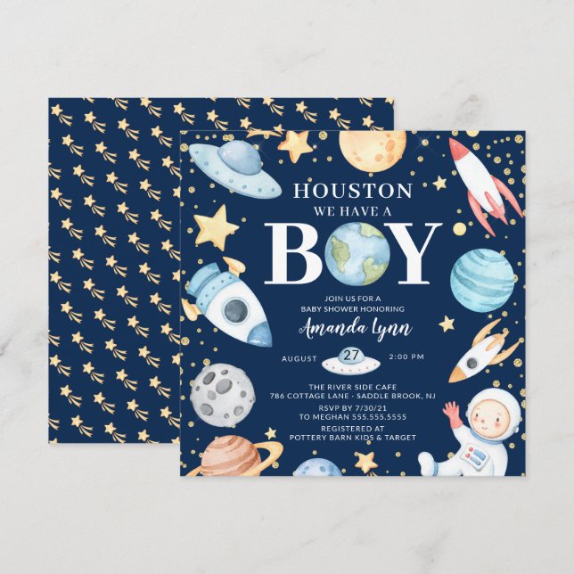 Houston We Have A Boy Outer Space Baby Shower Invi Invitation (Front/Back)