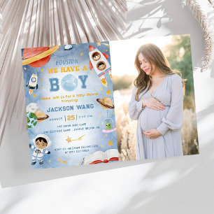Houston We Have A Boy Outer Space Baby Shower  Invitation