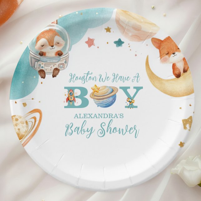 Houston We Have A Boy Outer Space Baby Shower Paper Plate (Creator Uploaded)