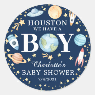 Houston We Have A Boy Outer Space Favour Sticker