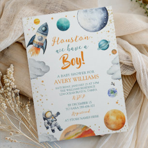Houston We Have a Boy Space Baby Shower Invitation
