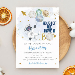 Houston We Have A Boy Space Baby Shower Invitation