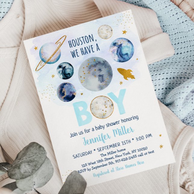 Houston We Have A Boy Space Baby Shower Invitation (Creator Uploaded)