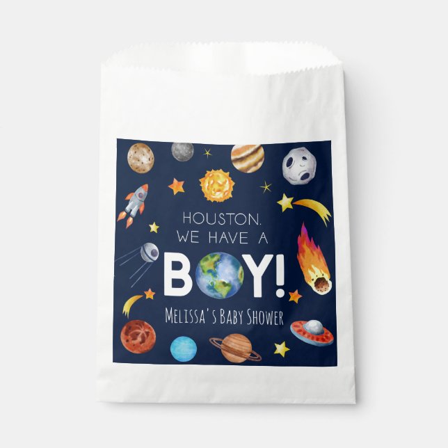 Houston We Have A Boy Space Galaxy Baby Shower Favour Bags (Front)