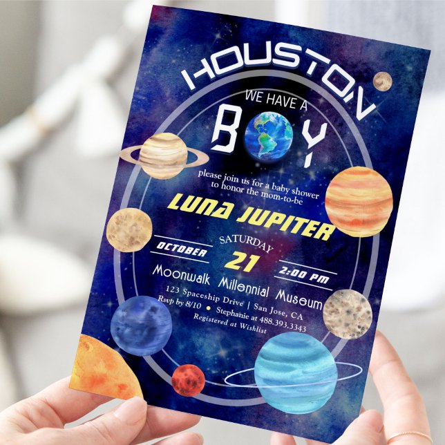 Houston We Have a Boy Space Planets Baby Shower Invitation (space baby shower)