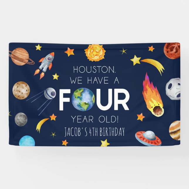 Houston We Have A Four Year Old 4th Birthday Party Banner (Horizontal)