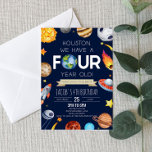 Houston We Have A Four Year Old 4th Birthday Party Invitation<br><div class="desc">This is a Houston We Have A Four Year Old Outer Space Blue 4th Birthday Party Invitation!</div>