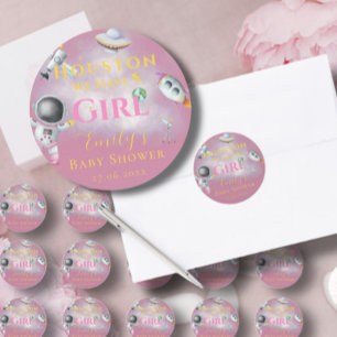 Houston We Have A Girl baby shower Space Astronaut Classic Round Sticker