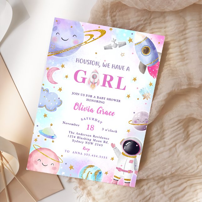 Houston We Have A Girl Outer Space Baby Shower Invitation (Creator Uploaded)
