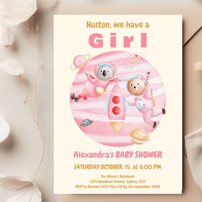 Houston we have a Girl Space Baby Shower Invitation (Creator Uploaded)